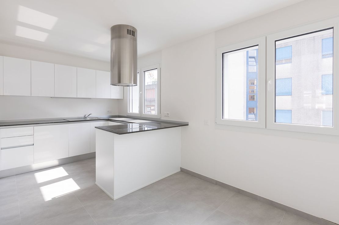 Modern style kitchen with vinyl flooring